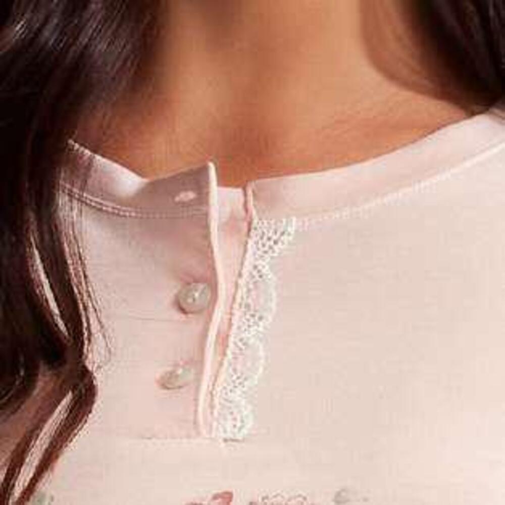 Pigiama Donna E.Femme In Cotone E Modal – Melanzana Con Stampa, Taglia 52 – Morbido, Certificato Oeko-Tex, Made In UE