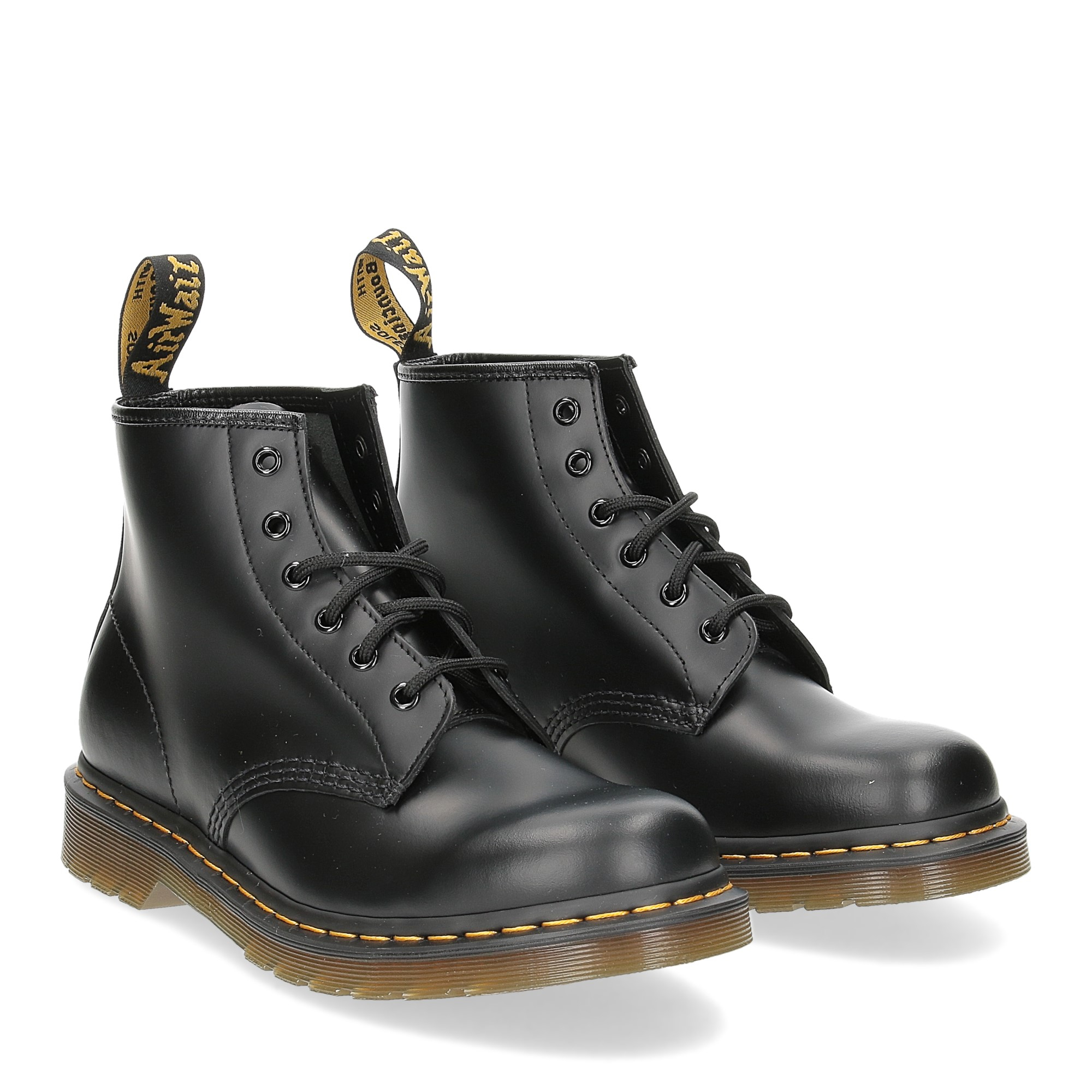 Dr. Martens Anfibio Donna 101 black smooth yellow stich Al Siletto Al Siletto