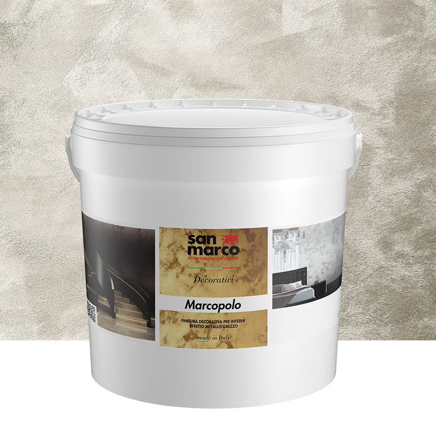 MARCOPOLO Pittura decorativa per interni ad effetto sabbiato metallizzato; a base d'acqua, pronta all’uso, si applica a pennello. | San Marco