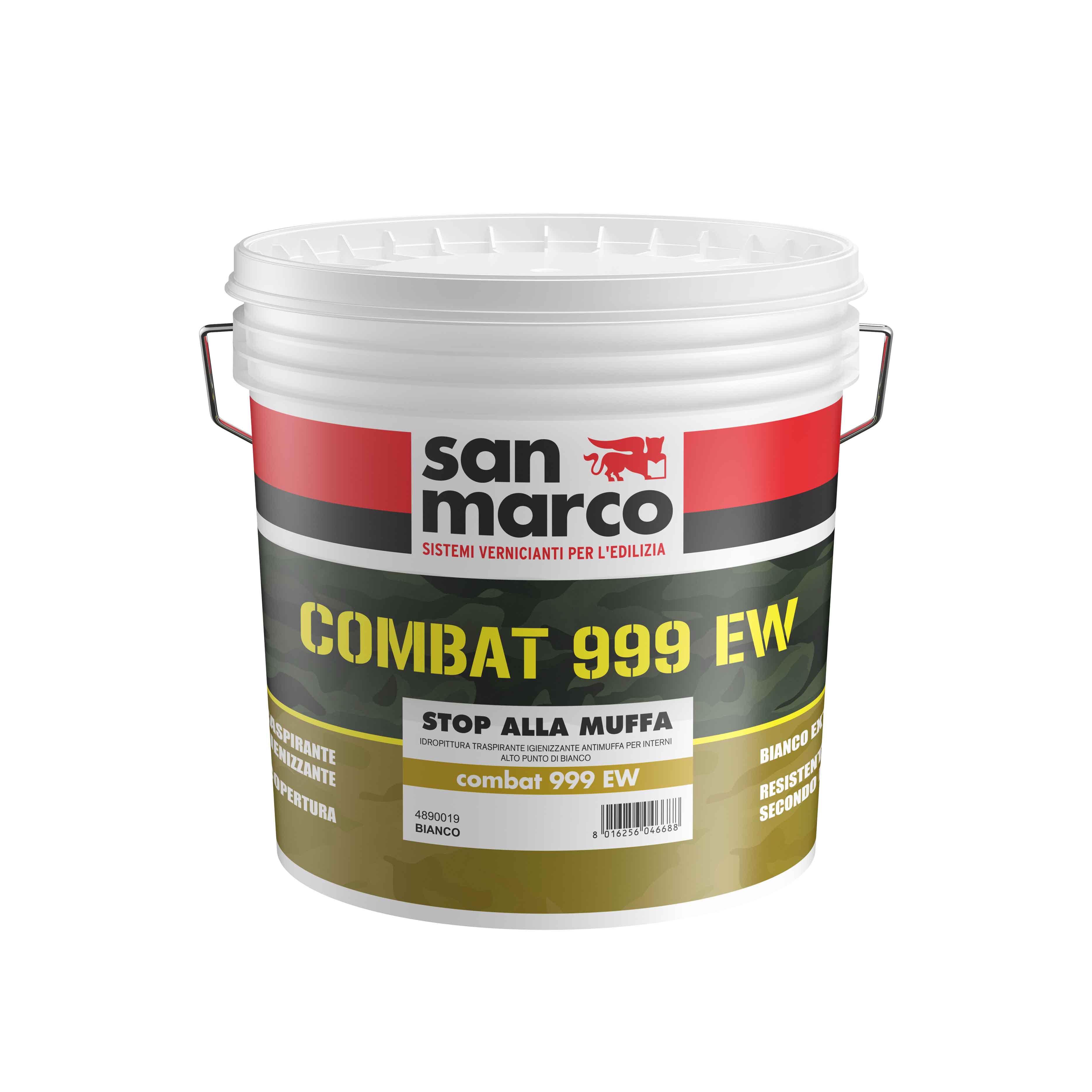 COMBAT 99EW Pittura traspirante antimuffa per interni, ad alto punto di bianco, dall'aspetto opaco e uniforme, elevata capacità coprente. | San Marco