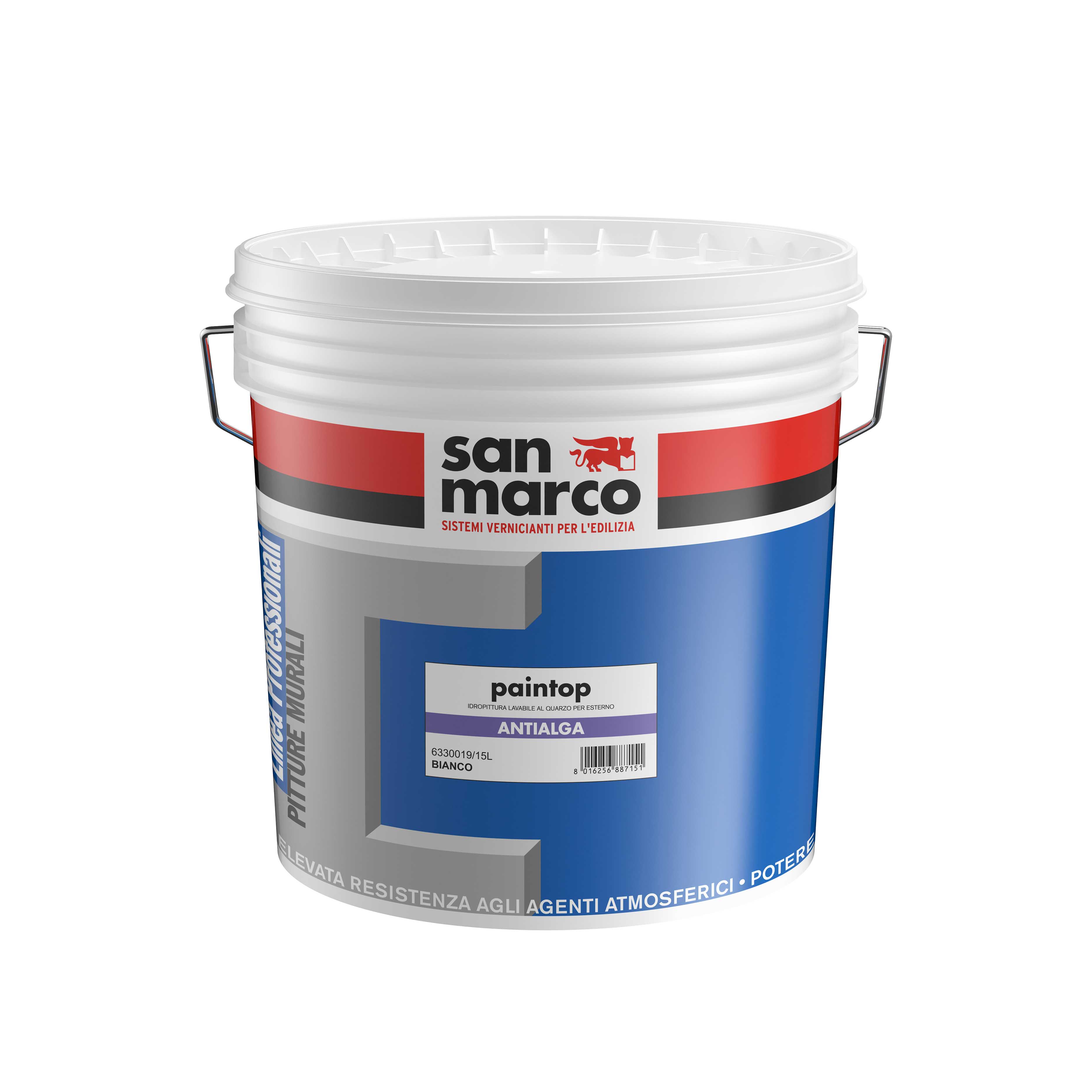 PAINTOP ANTIALGA Pittura al quarzo, per esterni, ad elevato potere riempitivo e mascherante; antimuffa e antialga. | San Marco