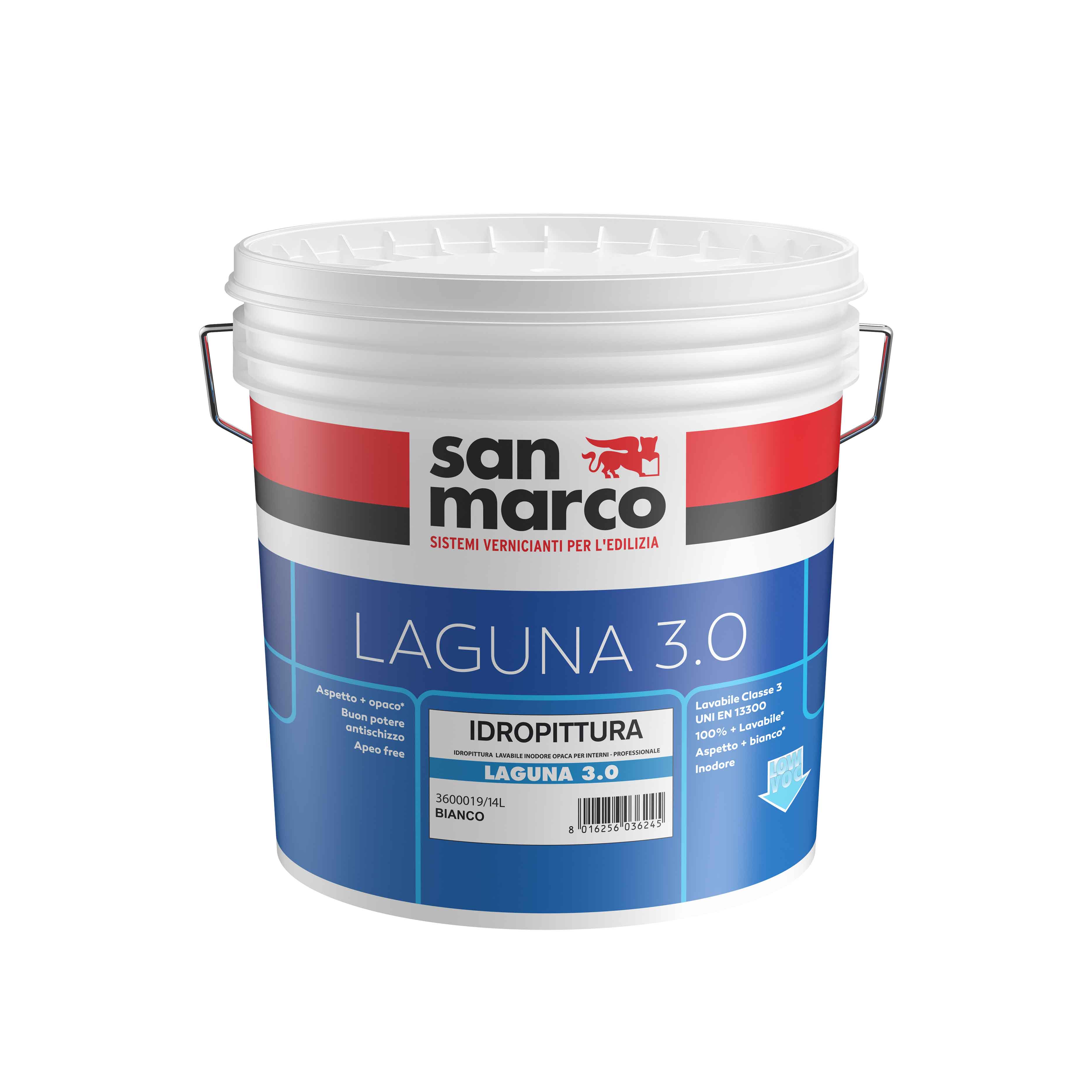 LAGUNA 3.0 Pittura lavabile inodore per interni; resiste al lavaggio, permette di ottenere finiture luminose mantenendo un effetto opaco. | San Marco