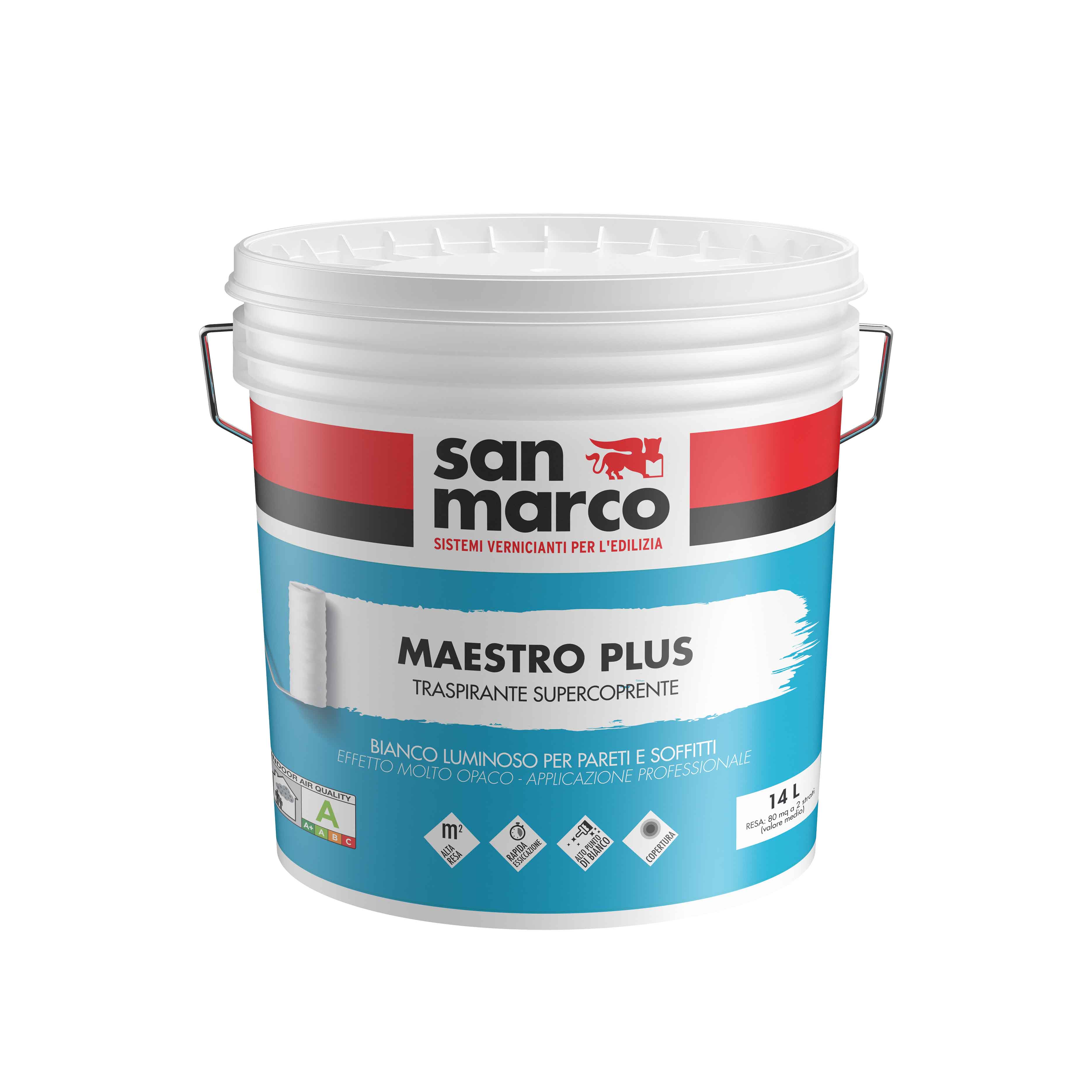MAESTRO PLUS Pittura traspirante a base acqua per interni, elevata resa, alta copertura; ideale per applicazioni a rullo. | San Marco