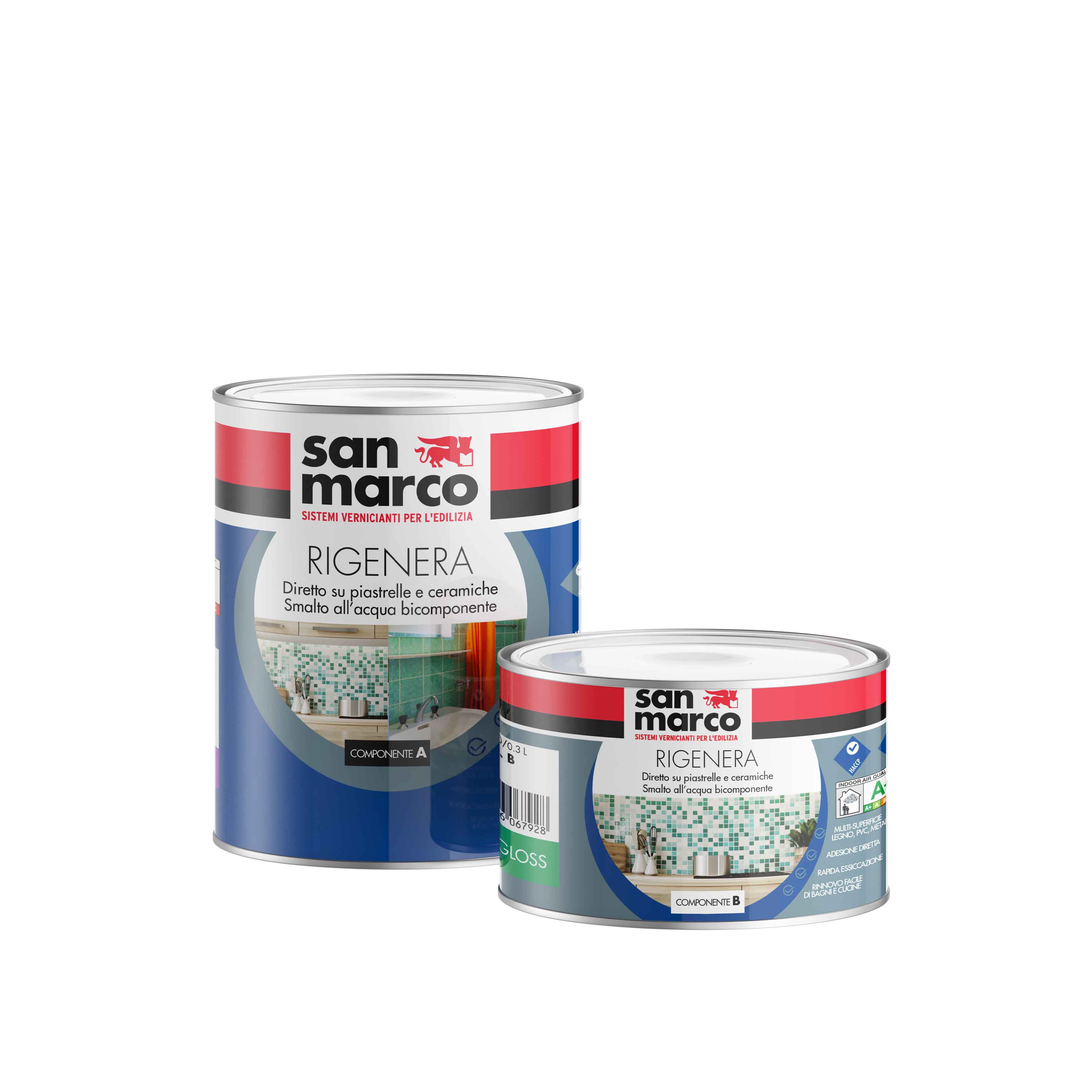 RIGENERA SEMI-GLOSS Smalto per piastrelle all'acqua, estremamente resistente, viene fornito in due componenti da miscelare prima dell'uso. | San Marco