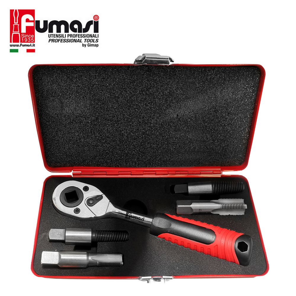 Kit Taglio Filettatura Tubi In PVC - 2 Apri Filetti 1/2" E 3/4", Con Estrattore E Chiave, In Acciaio Carbonio