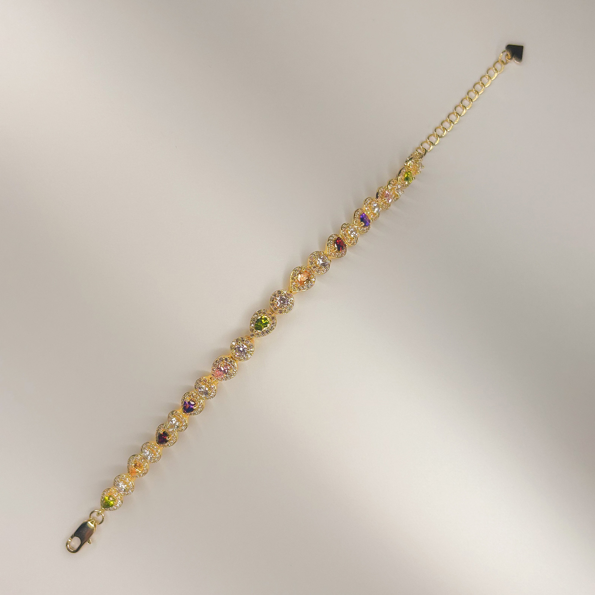 SINGULARU Bracciale Full Daylight – Acciaio Inox Placcato Oro 18Kt Con Cristalli E Pietre Naturali Blu E Rosa, 16+3 Cm