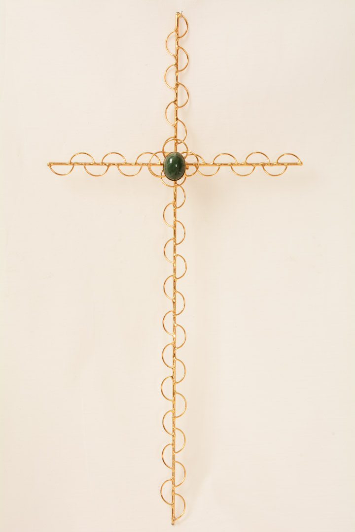 Croce metallo dorato con pietra malachite