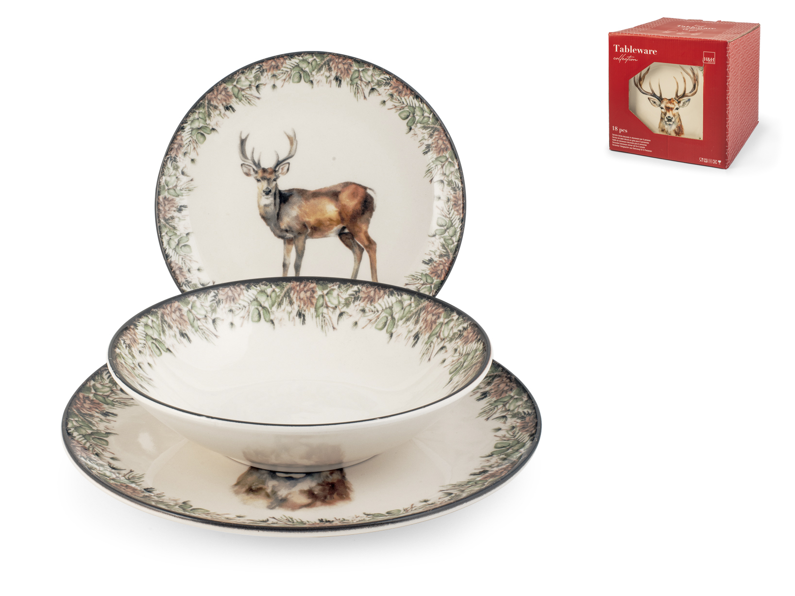 H&H Servizio Tavola Natalizio 18 Pezzi Christmas Carol