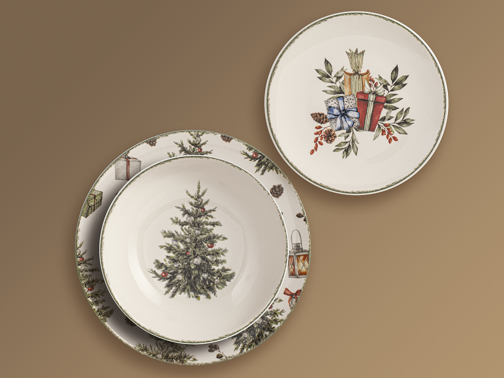 H&H Servizio Tavola 18 Delig Tafelservies Country Winter - Besneeuwd Dorp Design