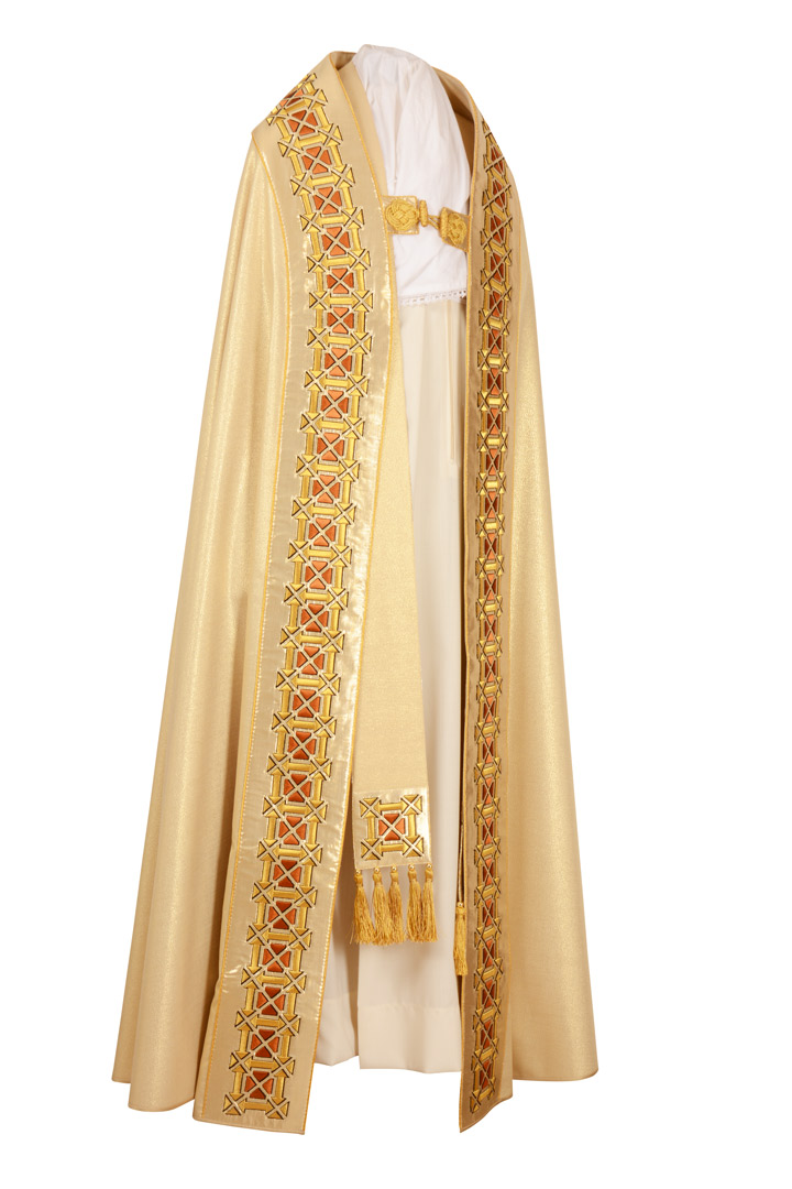 Piviale Geometria di croci P131 Bianco Croci Ambra Lana Lurex