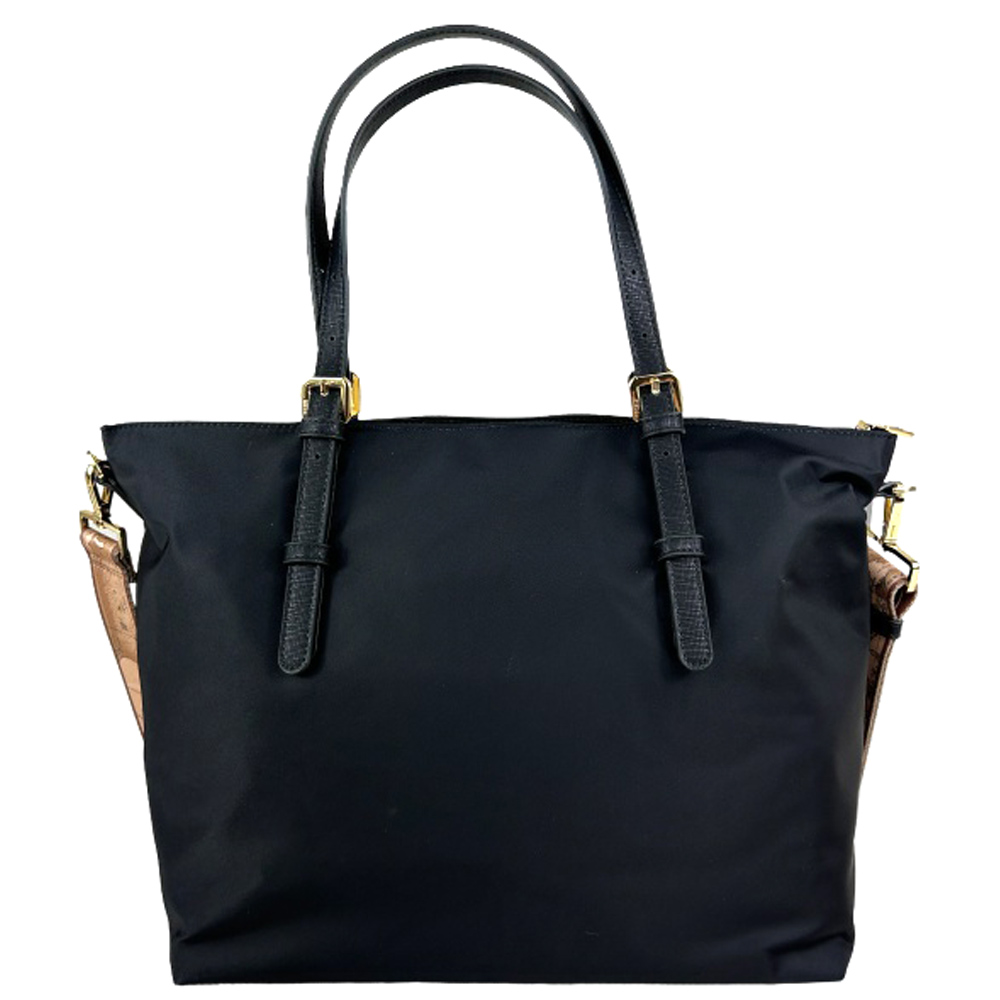 ALVIERO MARTINI – Borsa Shopping Care In Nylon Riciclato, Geo Print, Oro Chiaro, 39x27x14 Cm
