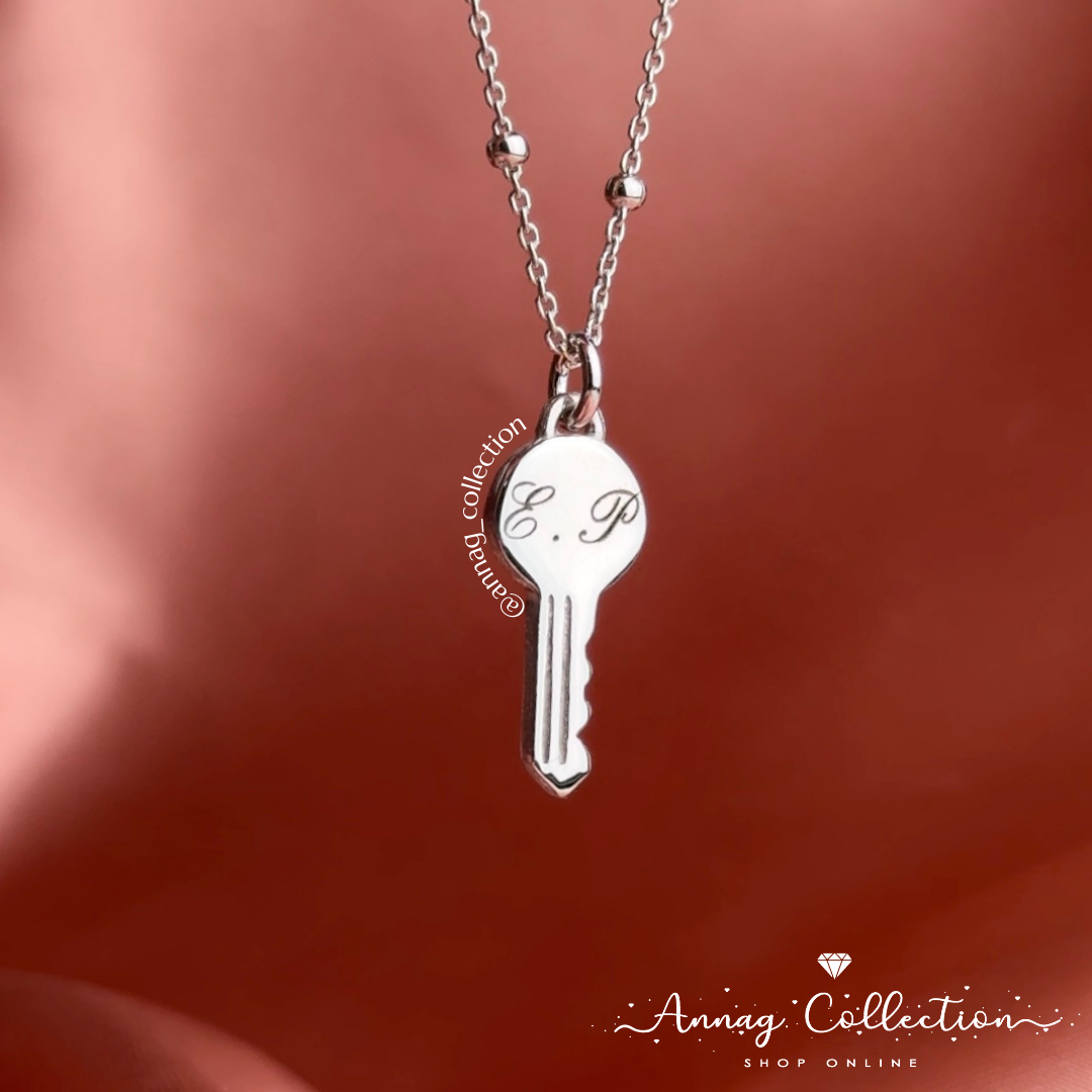 Collana Lunga Con Ciondolo Chiave E Zirconi - Placcata Oro Rosa E Argento - Donna