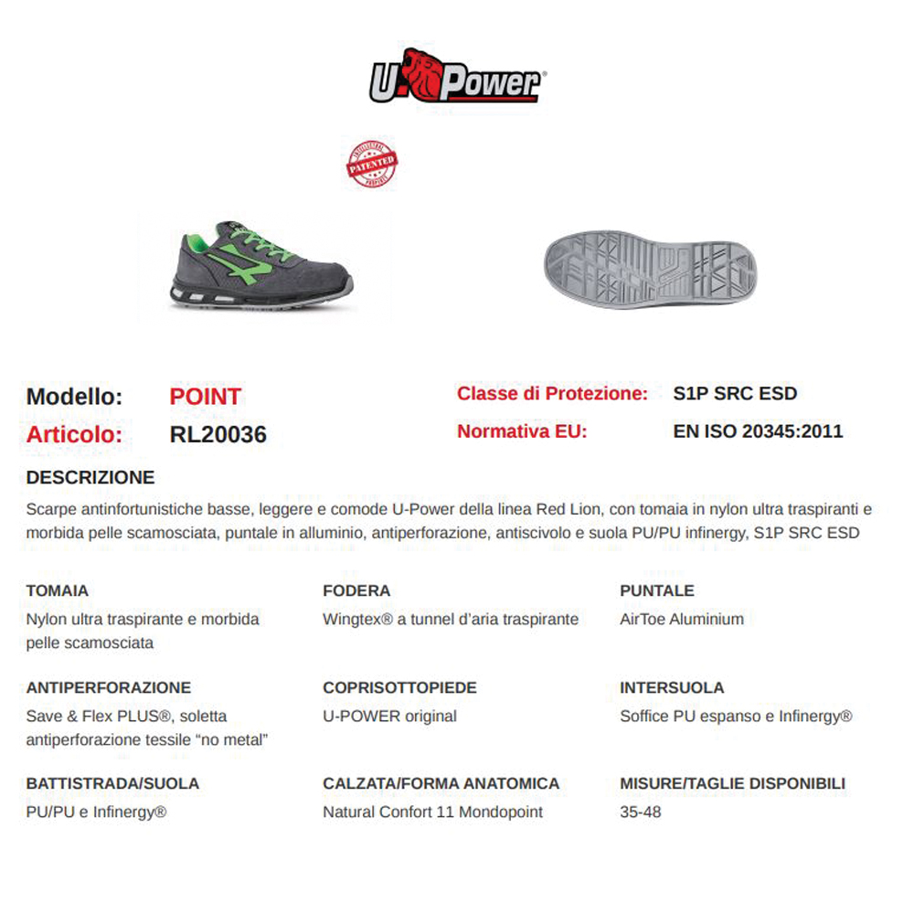 SCARPA U-POWER POINT N.41 S1P SRC ESD GREEN