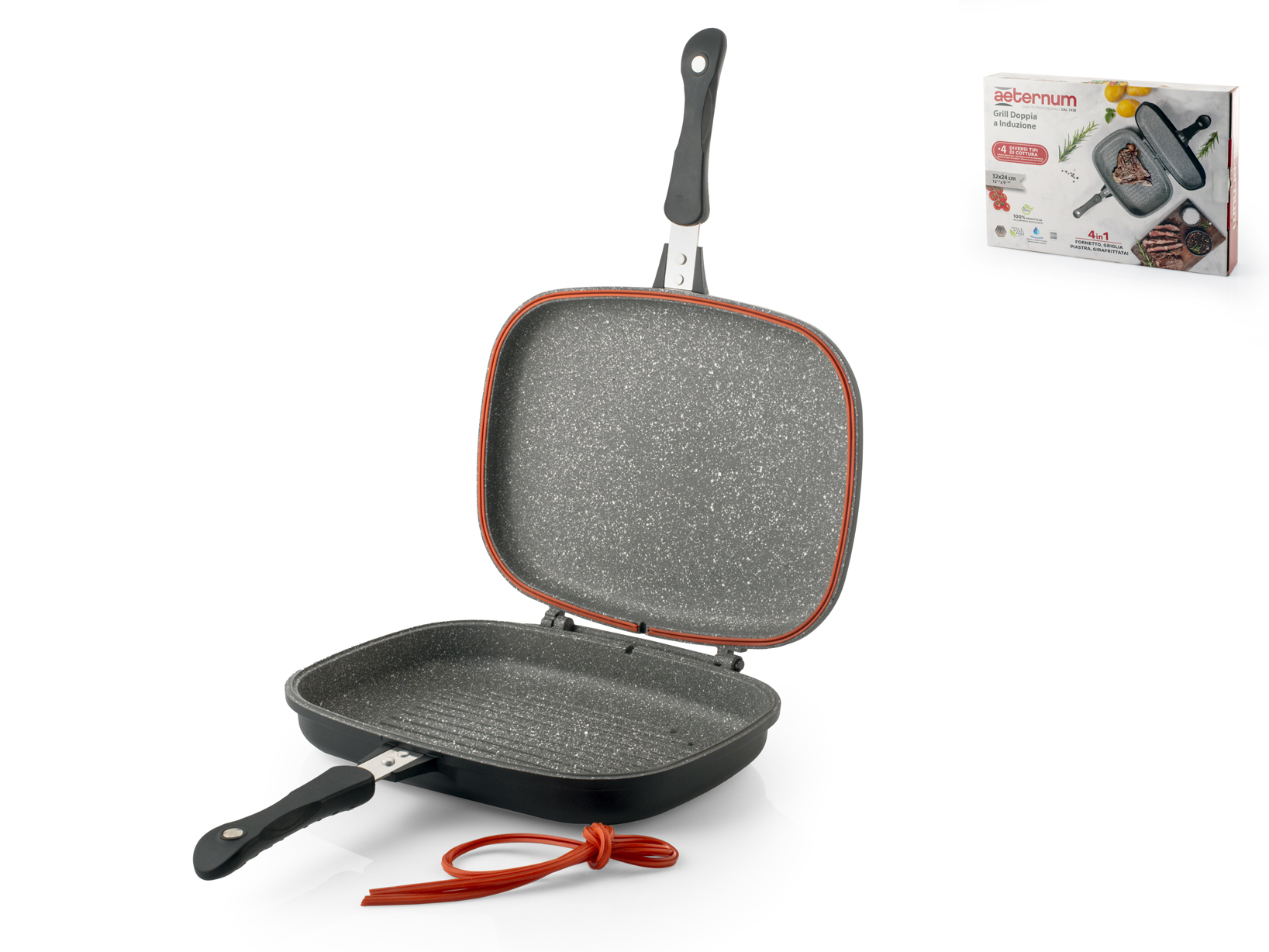 Padella Doppia Girafrittata Aeternum 24 Cm - Rivestimento Antiaderente, Per Induzione, Nero - Foto 9