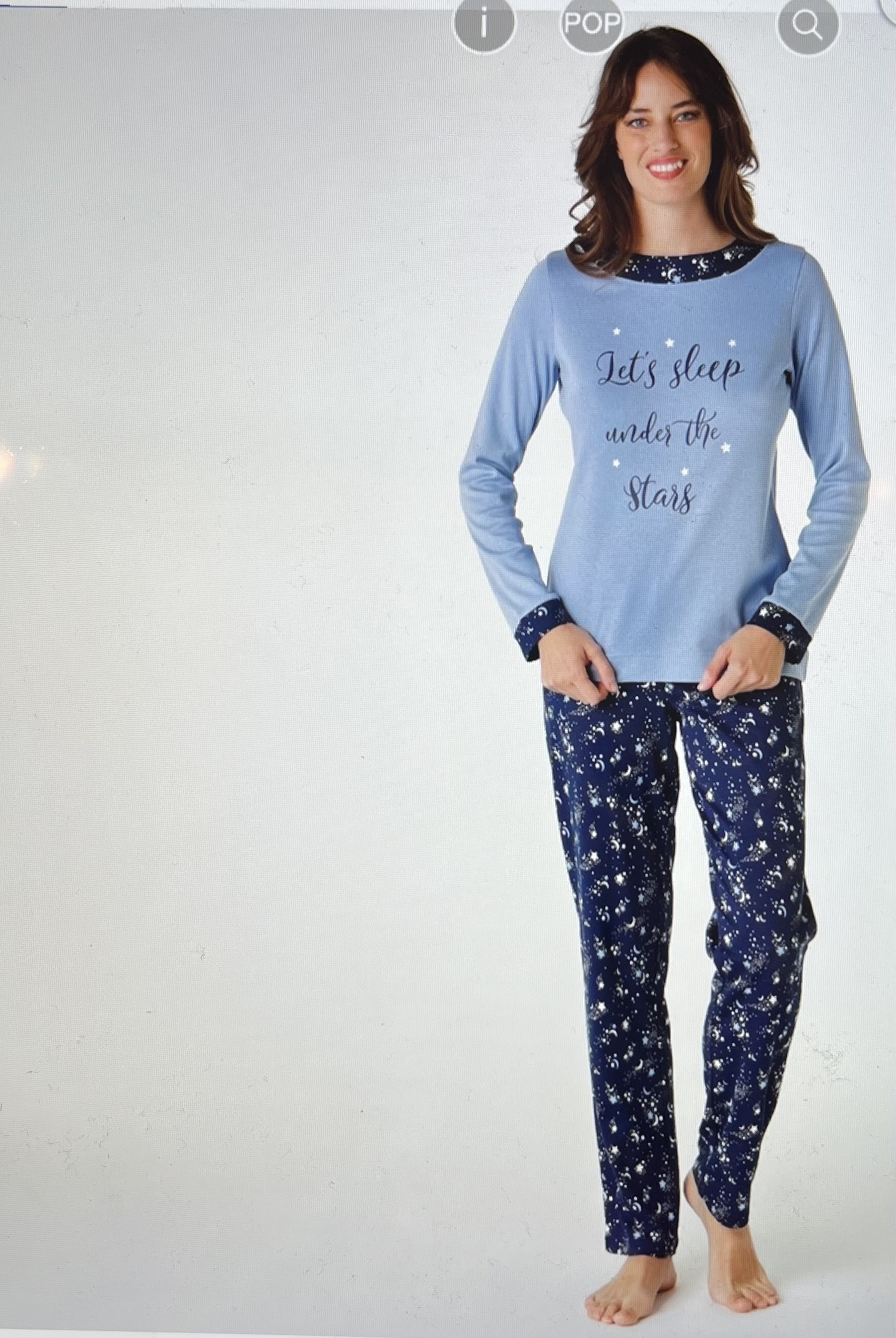 Lady Olga Pigiama Donna In Cotone Spazzolato - Blu Pois - Taglie S-XL