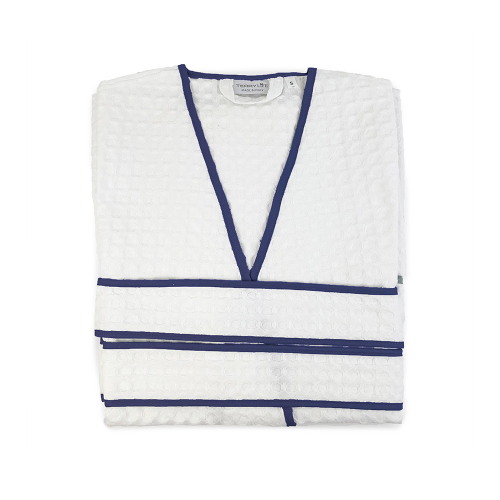 Accappatoio Slim in Nido d'Ape - Blu e Bianco rr