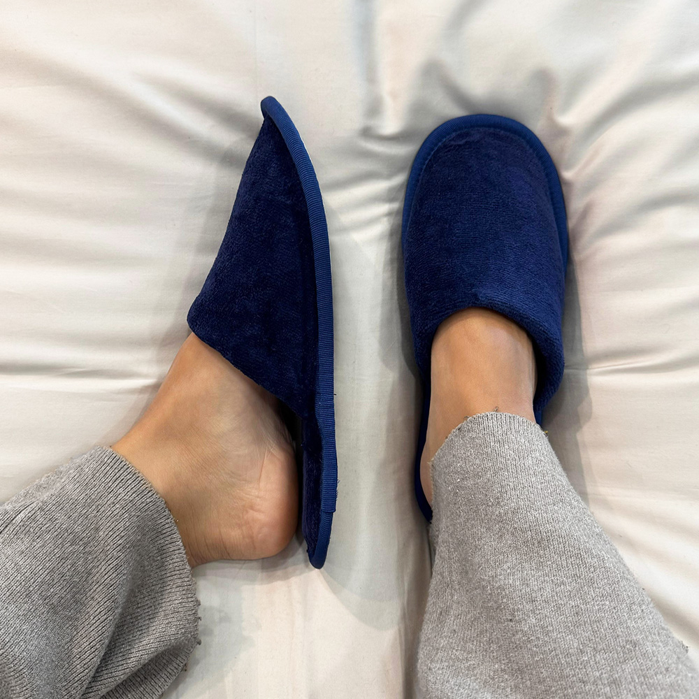 Ciabattina Bassa in Ciniglia Blu Navy 