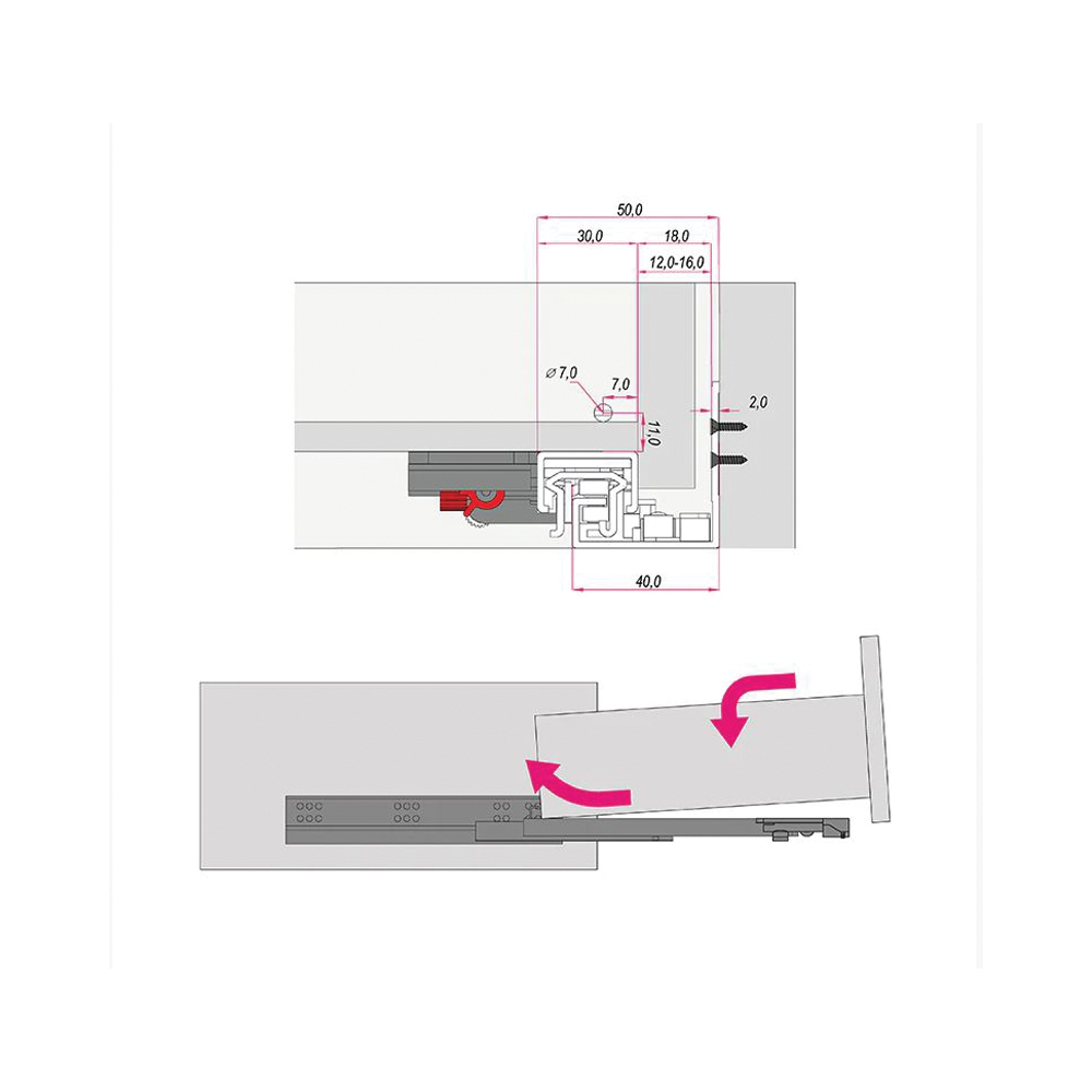 GUIDA Q50 500MM AMMORTIZZATA ESTRAZIONE TOTALE 35KG RAM INDUSTRIES