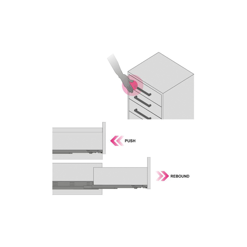 GUIDA Q23 450MM AMMORTIZZATA PREMI APRI ESTRAZIONE TOTALE 35KG RAM INDUSTRIES