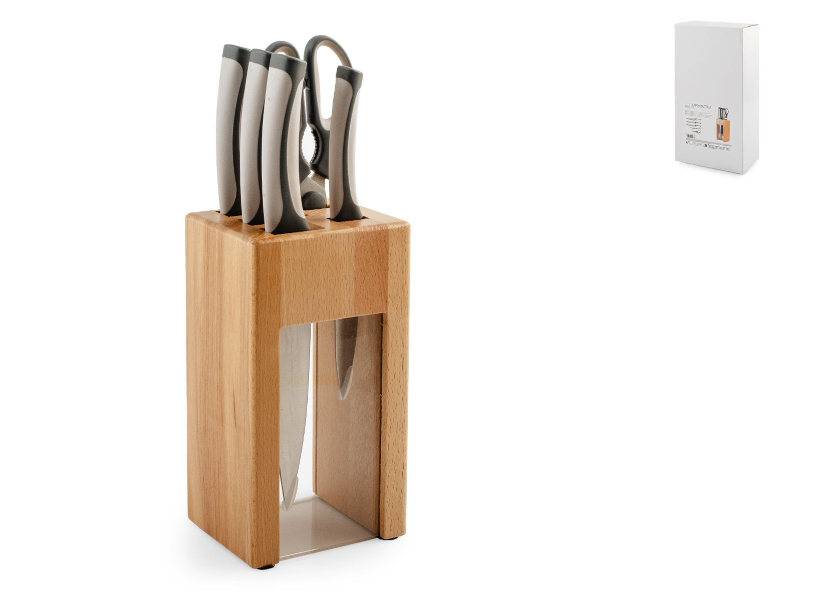 Ceppo in legno 5 coltelli con lame in acciaio inox
