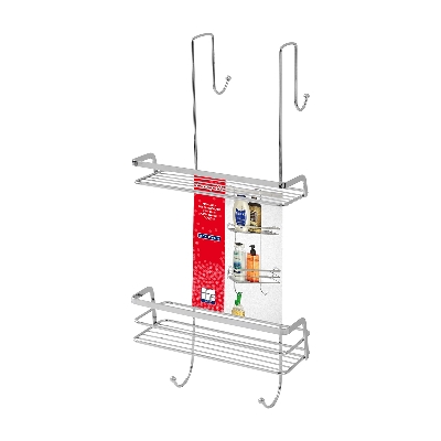 Mensola doccia rettangolare 2 ripiani con ganci superiori Acciaio cromato lucido Linea Francy 2.0 Feridras - 3