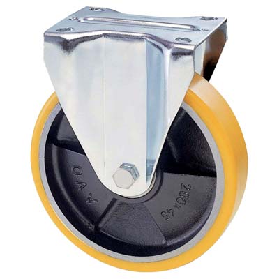 RUOTA A FORCELLA SU PIASTRA 22A AVO  A/ZINCR/POL.GIAL D/GHISA D.MM 200X40 P.MM 140X110 - 2