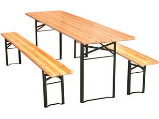 Image of SET TAVOLO + 2 PANCHE BIRRERIA 2 GAMBE tavolo cm.200x60x77h. panche cm.200x25x47h. VETTE