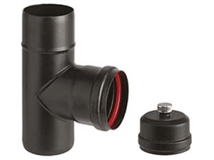 Image of RACCORDO A T M/F PER STUFE A PELLET NERO OPACO ALA PELLET AETERNUM M/F ø mm.100 ALA