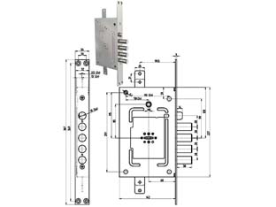 SERRATURA TRIPLICE INFILARE C/SCROCCO DOPPIA MAPPA BLIND. REVERS. 2650 chiave mm.92 (265001) CR