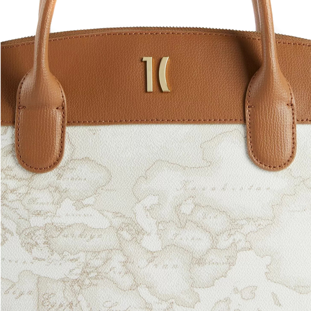 Borsa Alviero Martini Prima Classe - Bauletto In Saffiano Con Stampa Geo White, Tracolla Regolabile - Foto 4