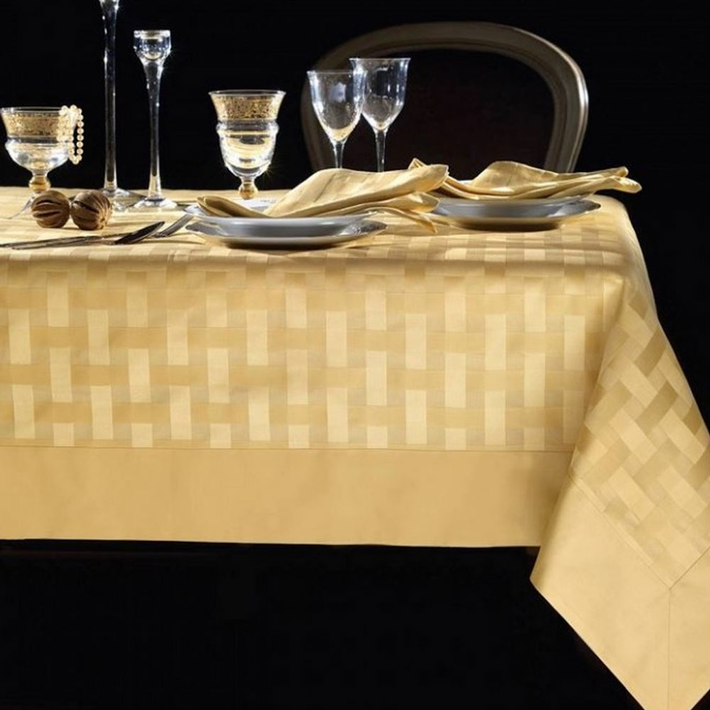 Tischdecke 12 Servietten gold INTRECCIO in Flandern applizierte Kante 180x280