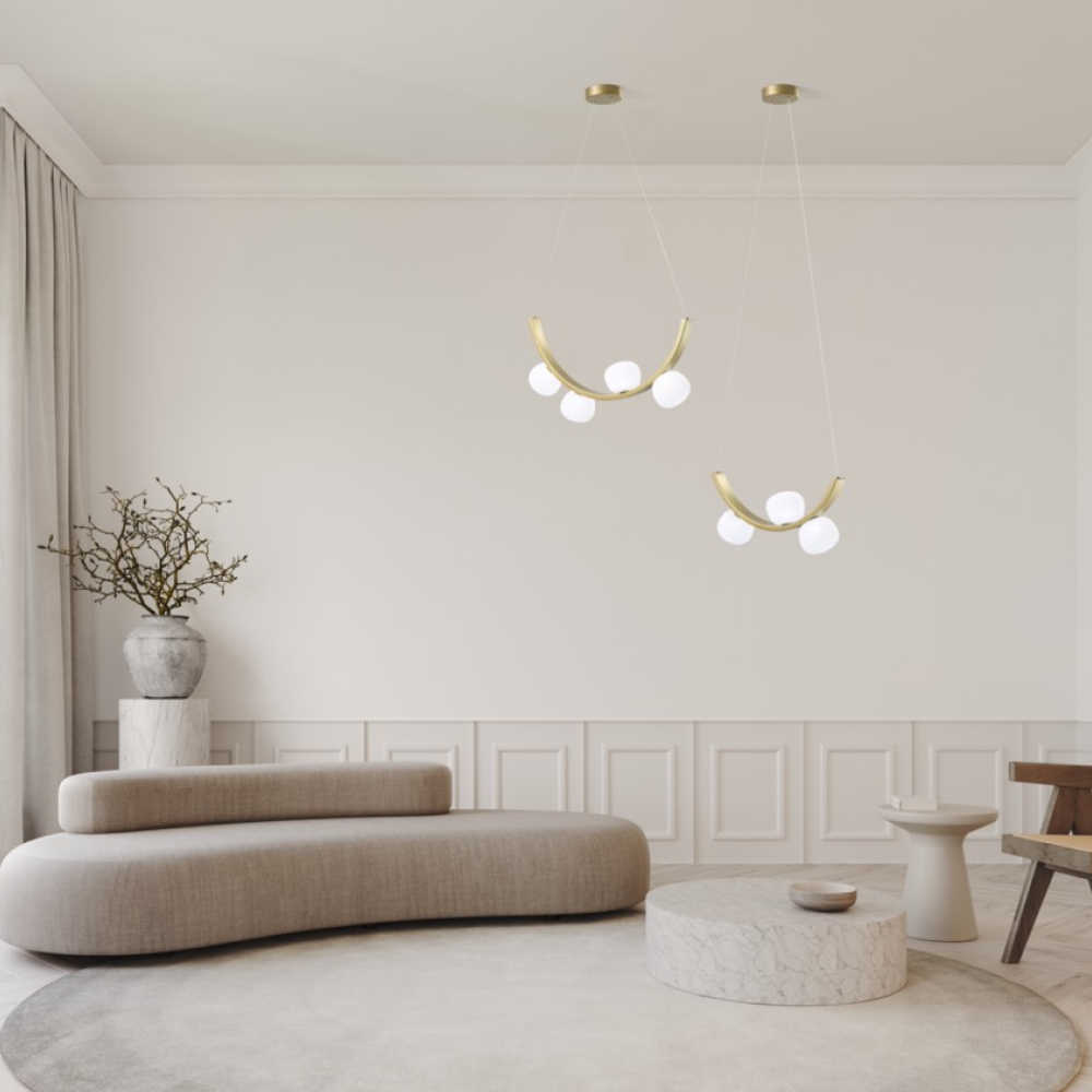 SUNSET SOSPENSIONE 4 LUCI ORO SPAZZOLATO 24W 3000K DIMMERABILE