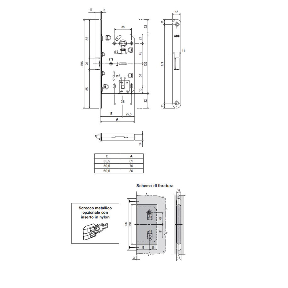 Serratura mediana evolution entrata 50 WC frontale18 Cromato opaco
