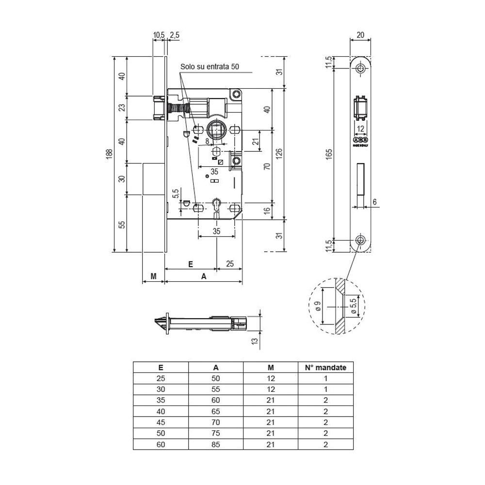 Serratura Patent Piccola bordo quadro E.35 F.20X188 Bronzo Verniciato