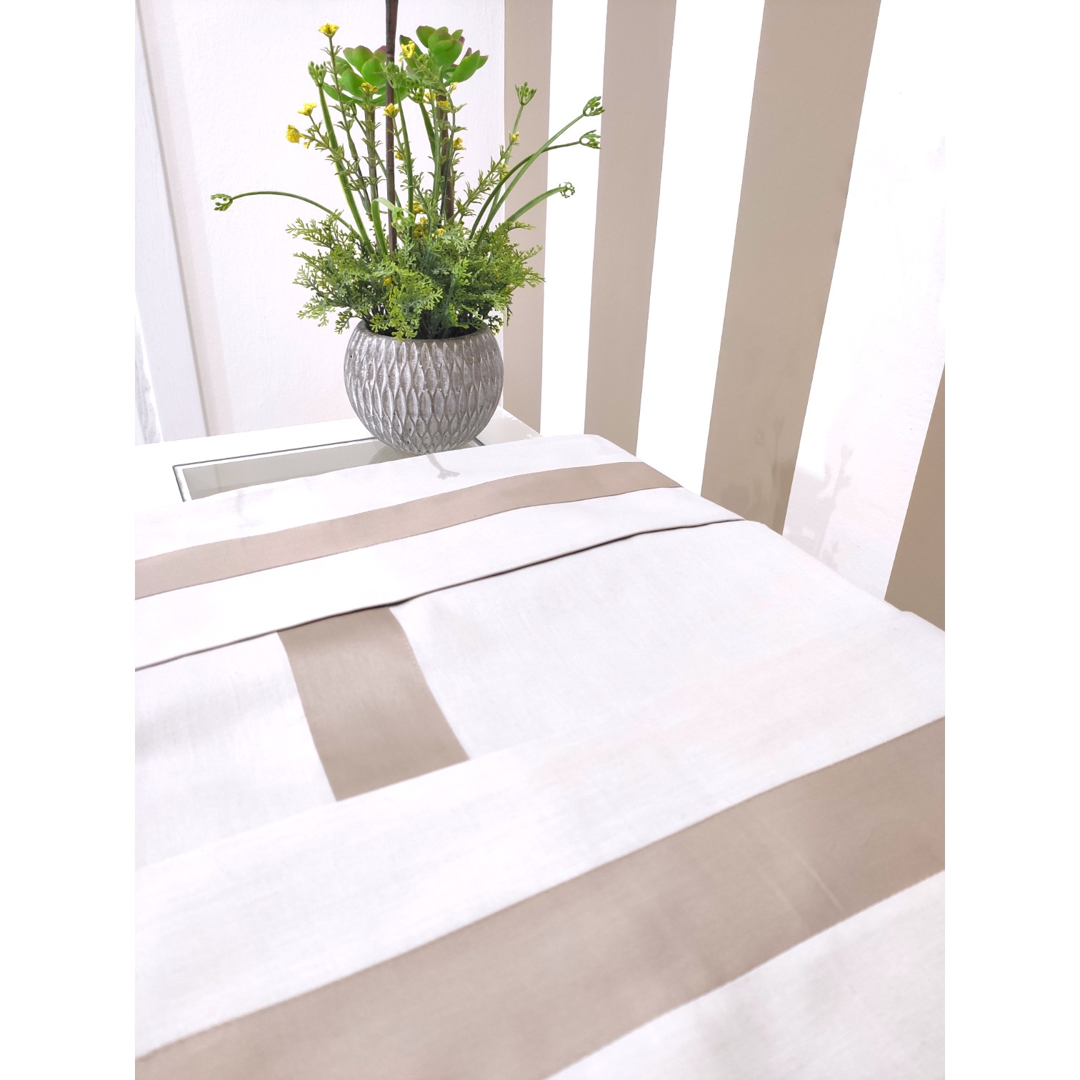 Completo letto francese Stefy in puro cotone - panna con bordo sabbia