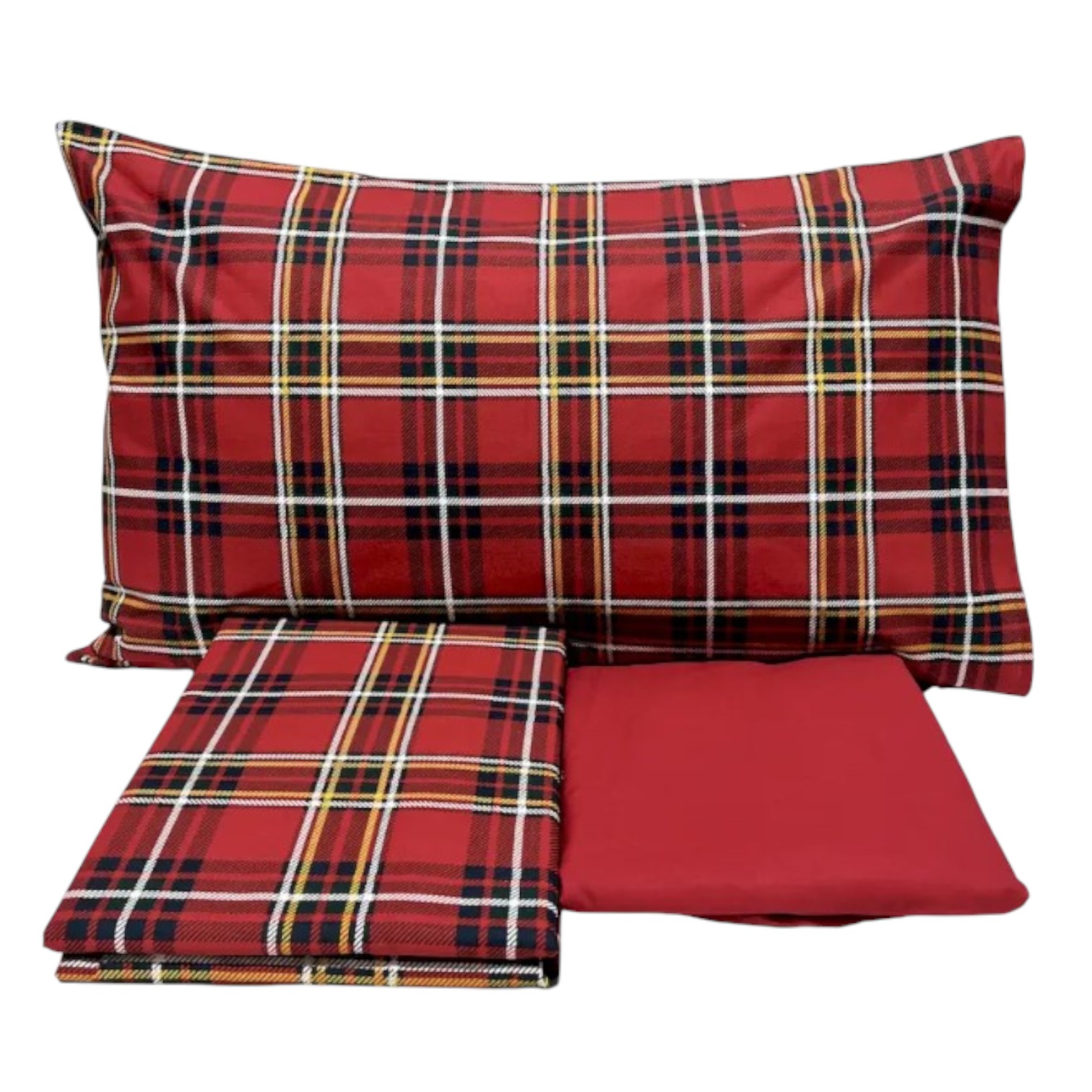 Completo letto francese Tartan in puro cotone - rosso