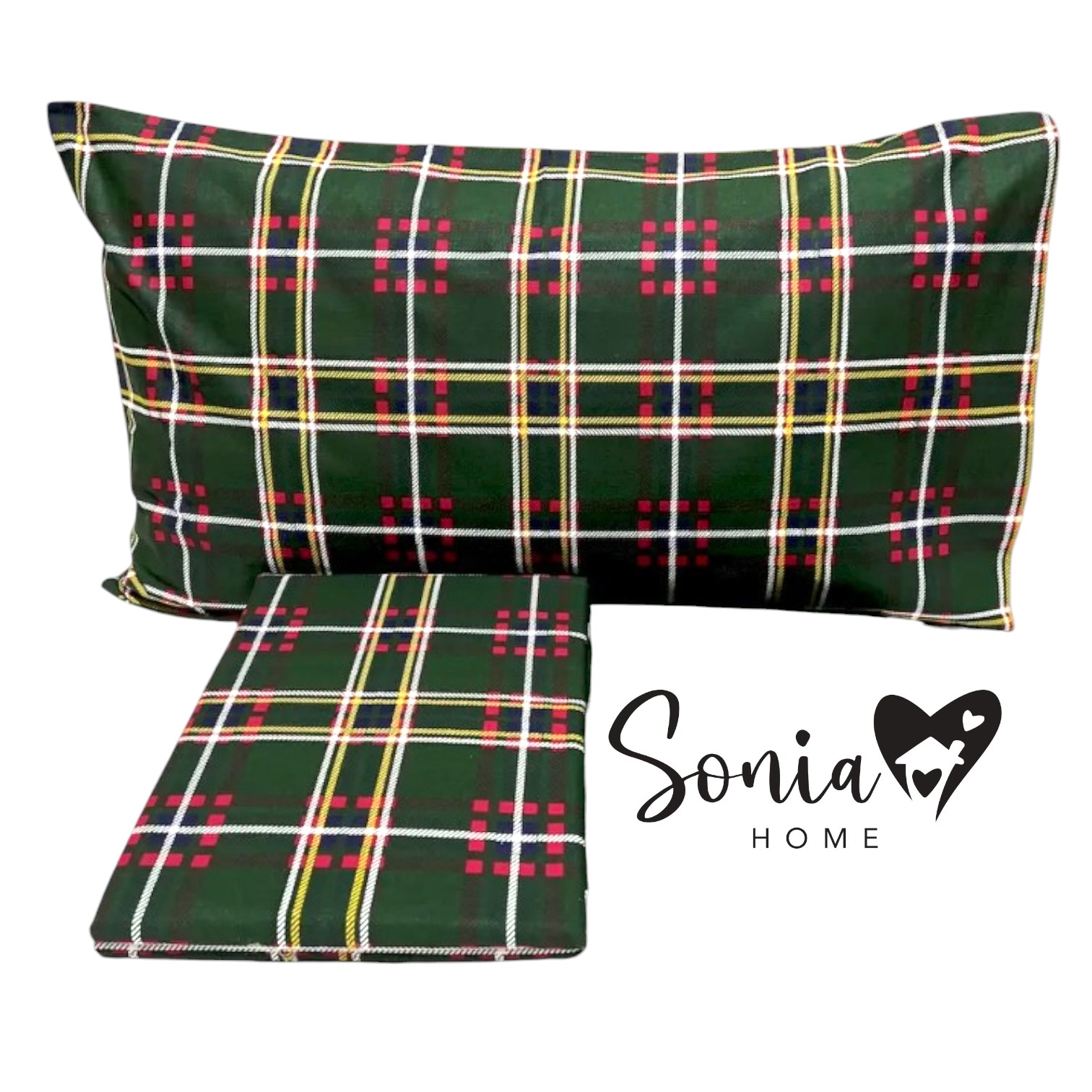 Copripiumino matrimoniale Tartan in puro cotone - verde