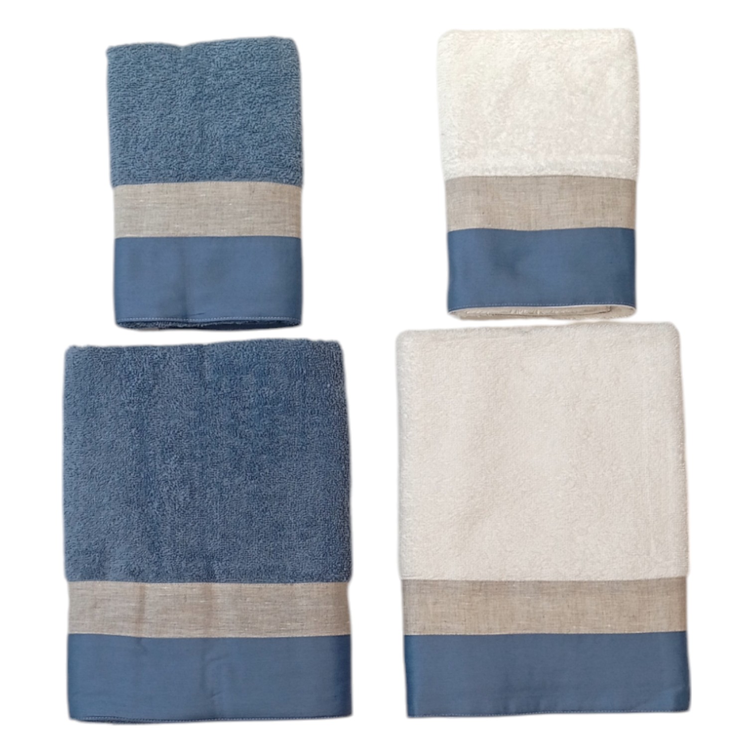Doppia Coppia asciugamani bordo raso + lino - aviazione