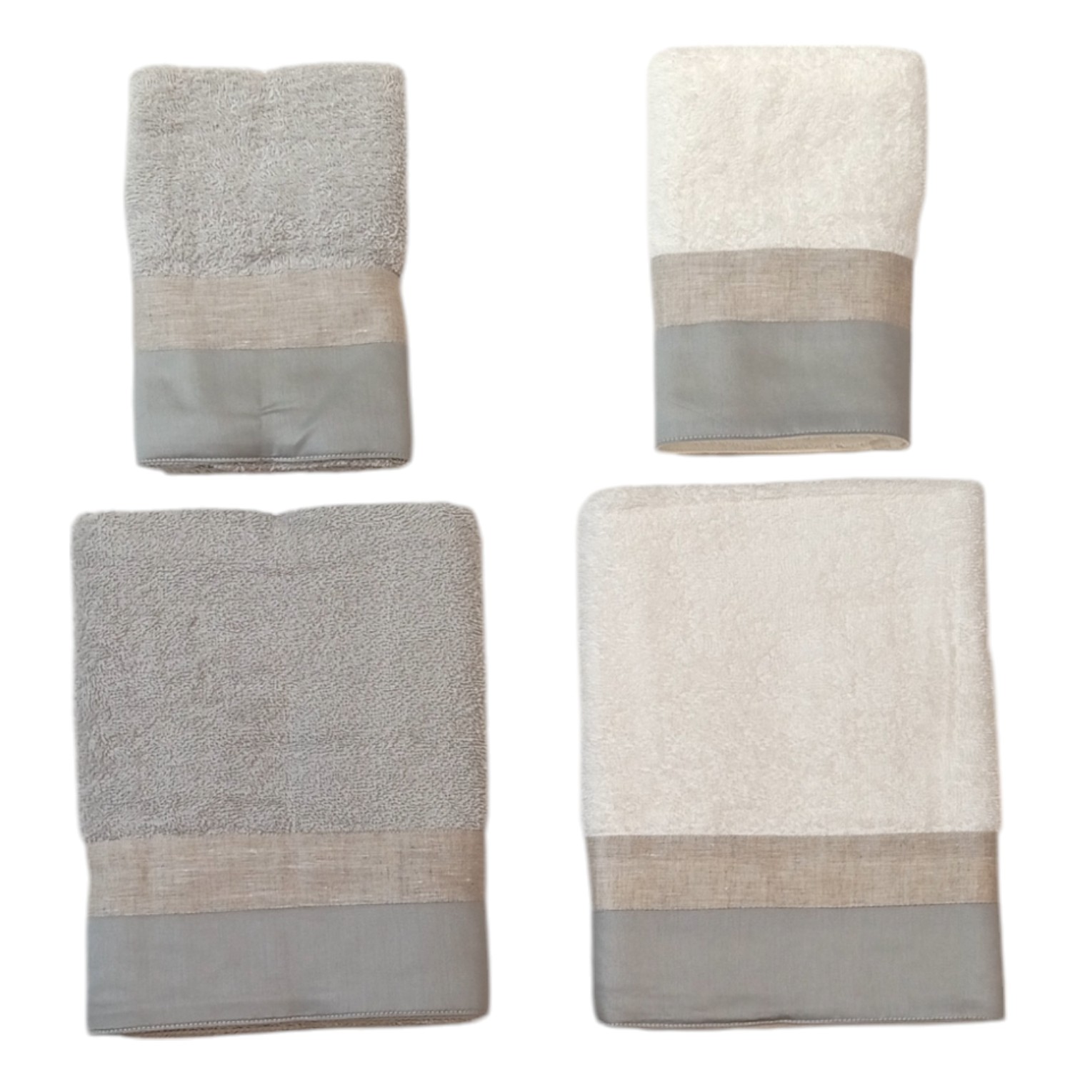 Doppia Coppia asciugamani bordo raso + lino - grigio perla