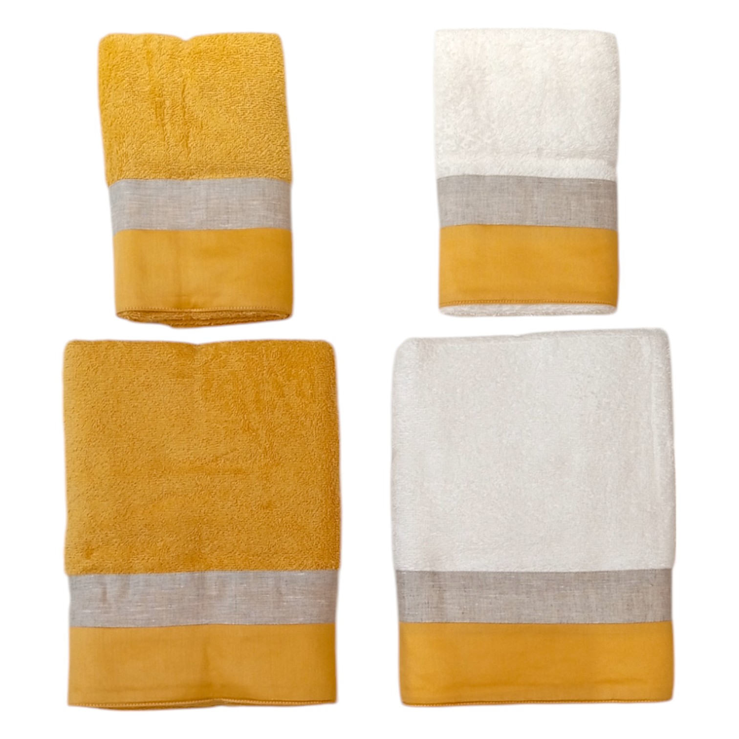 Doppia Coppia asciugamani bordo raso + lino - ocra