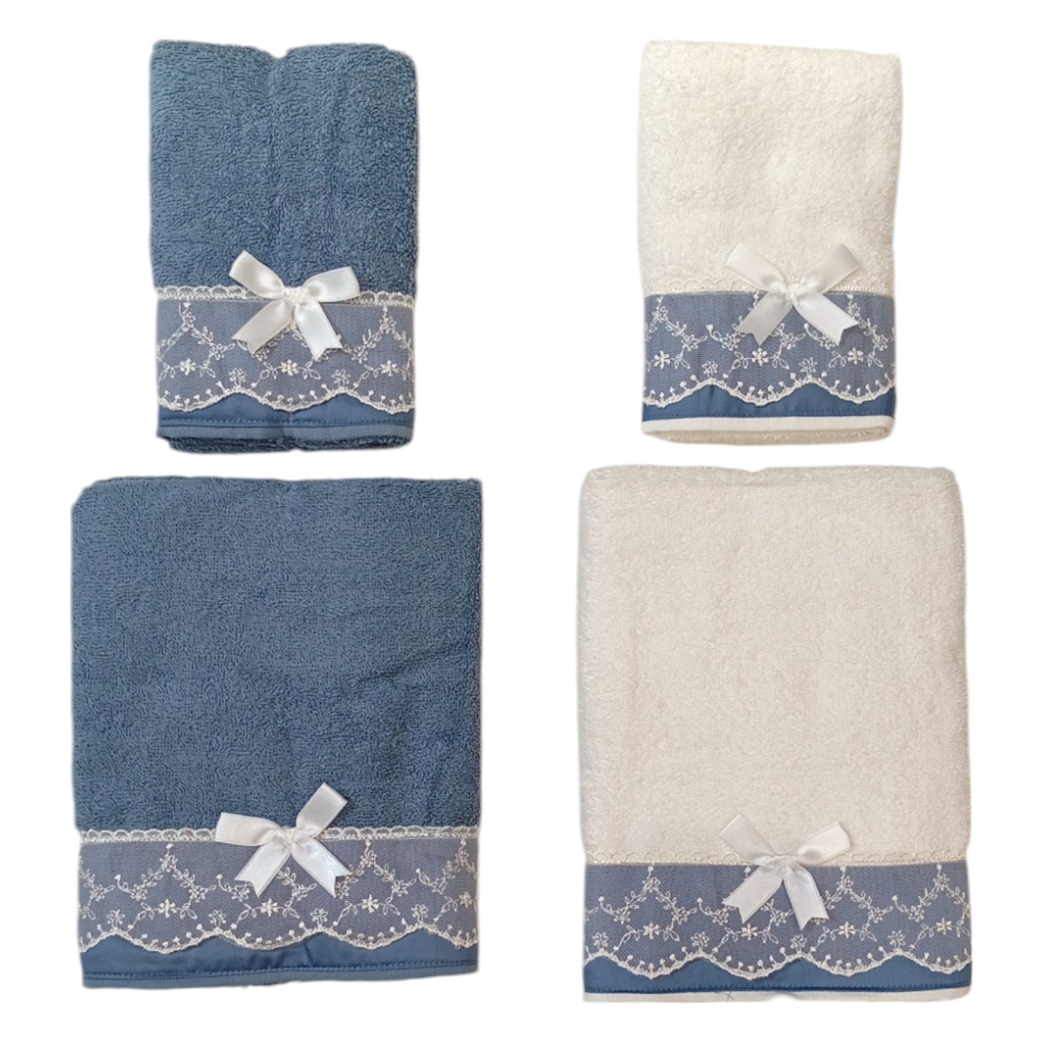 Doppia Coppia asciugamani bordo raso + macramè - aviazione