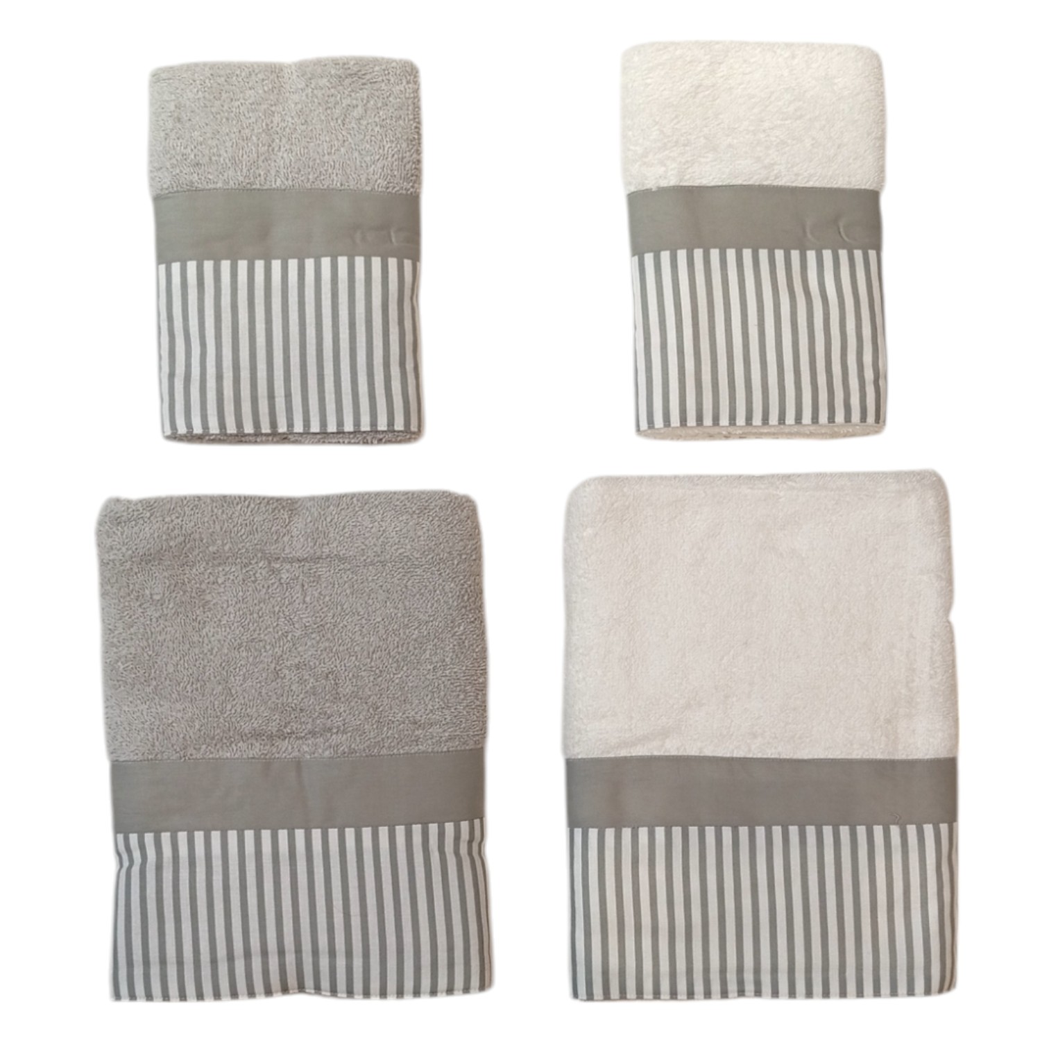 Doppia Coppia asciugamani bordo righe - grigio perla