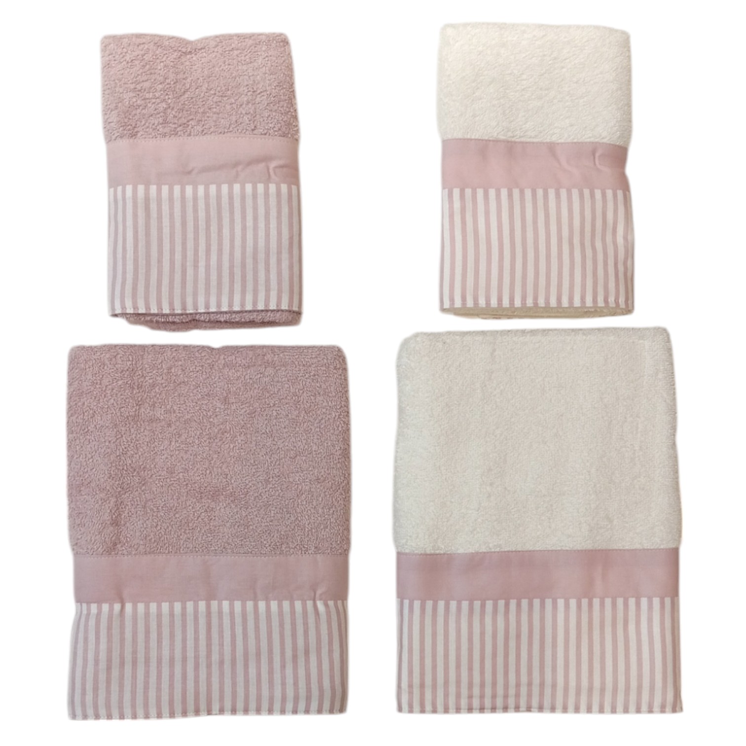Doppia Coppia asciugamani bordo righe - rosa