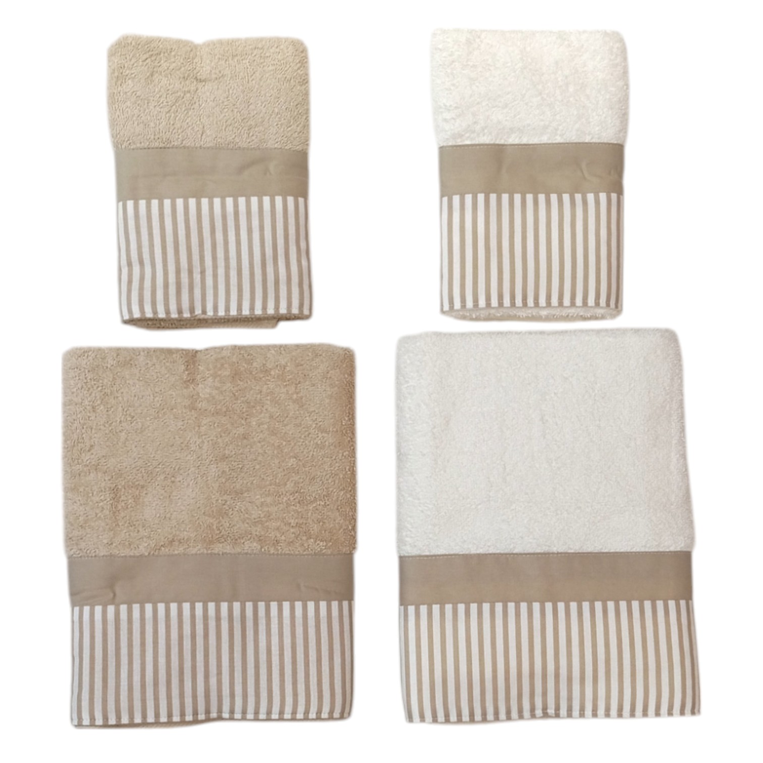 Doppia Coppia asciugamani bordo righe - sabbia