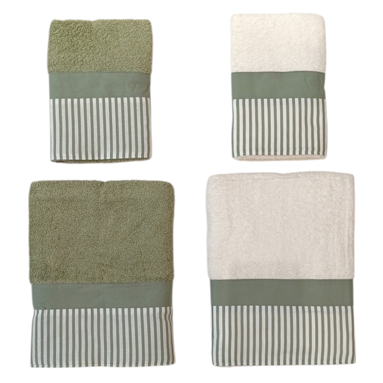Doppia Coppia asciugamani bordo righe - verde