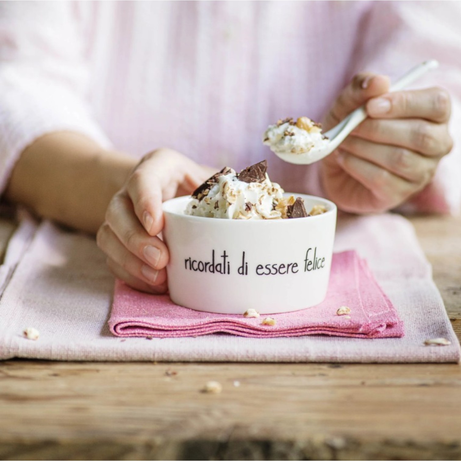 Set 2 Coppette in gres Ricordati di Essere Felice