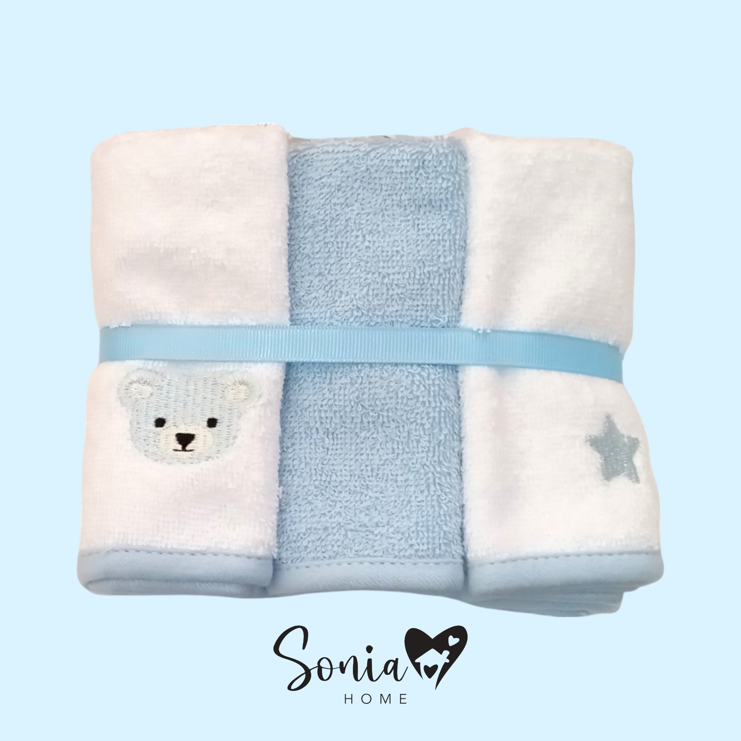 Set Elisa 6 lavette con ricamo - azzurro