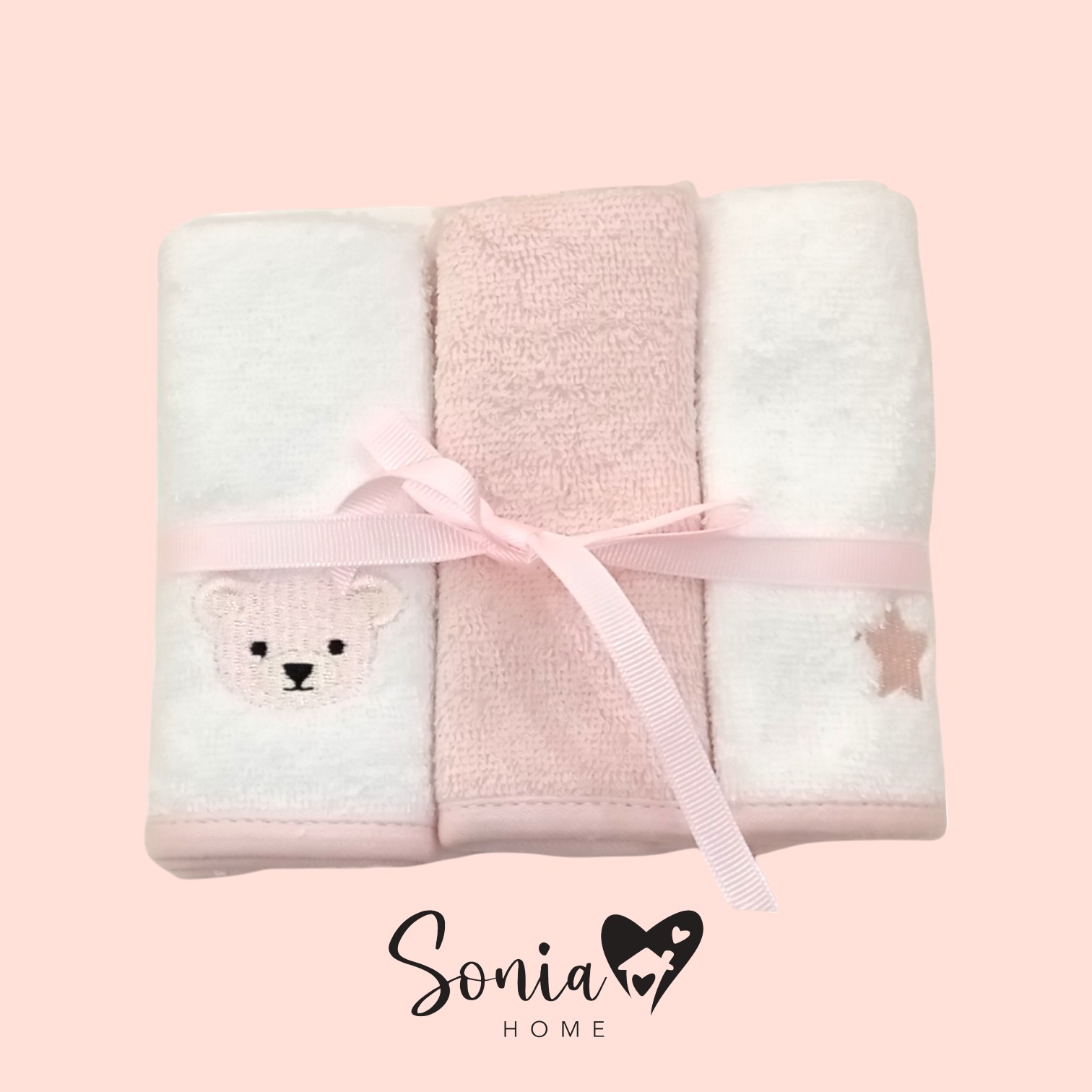 Set Elisa 6 lavette con ricamo - rosa