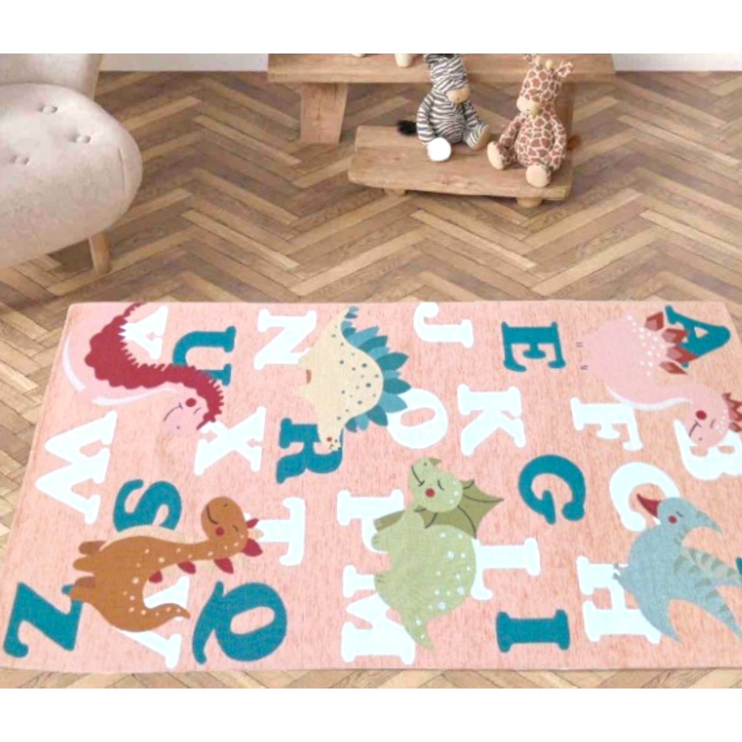 Tappeto Dinosauri 115 x 175 - rosa