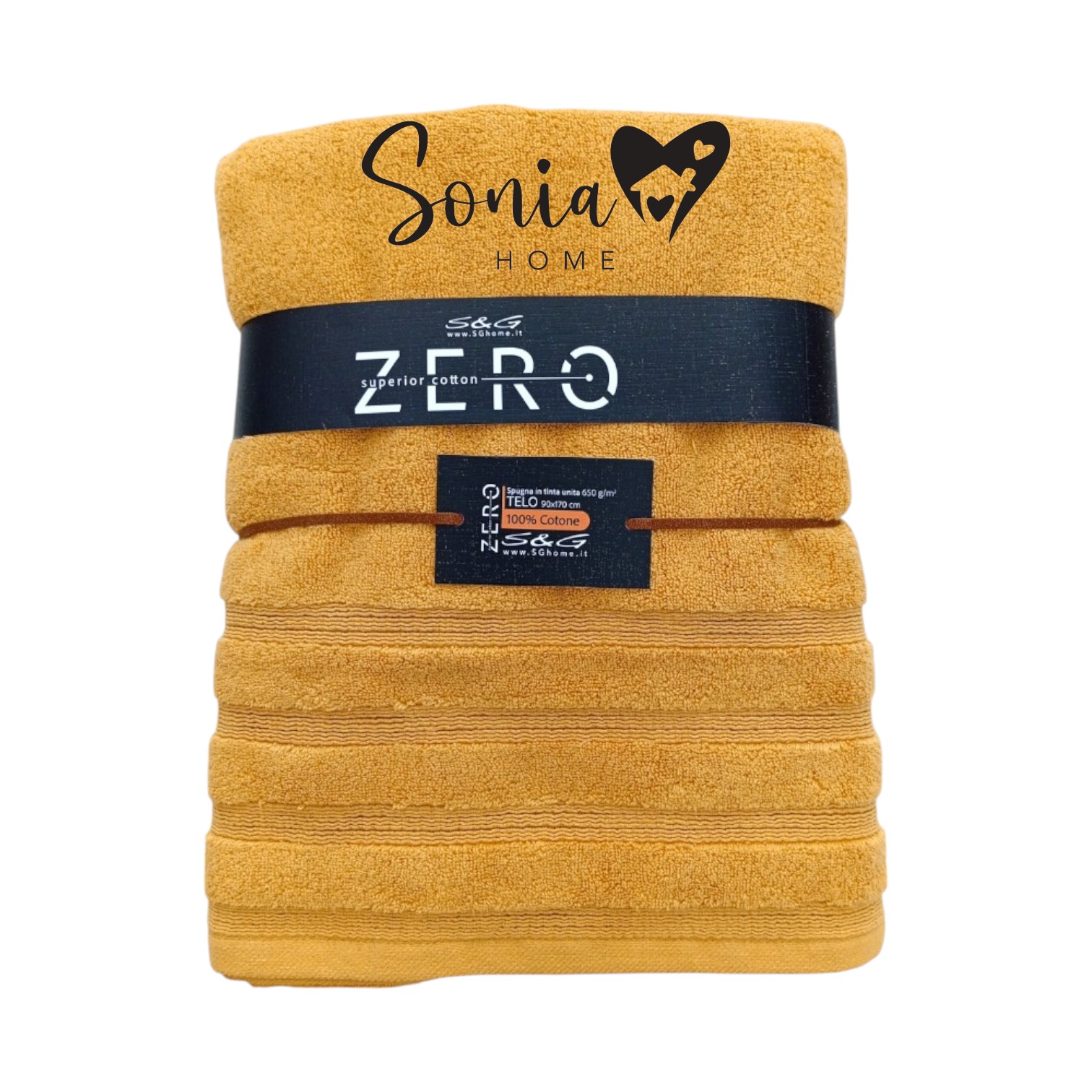 Telo doccia Carezza 650 gr misura 90 x 170 - senape